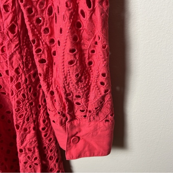 BCBGMaxAzria Eyelet Embroidery Cotton Dress M Rococo Red.  Fit and Flare - Picture 9 of 12